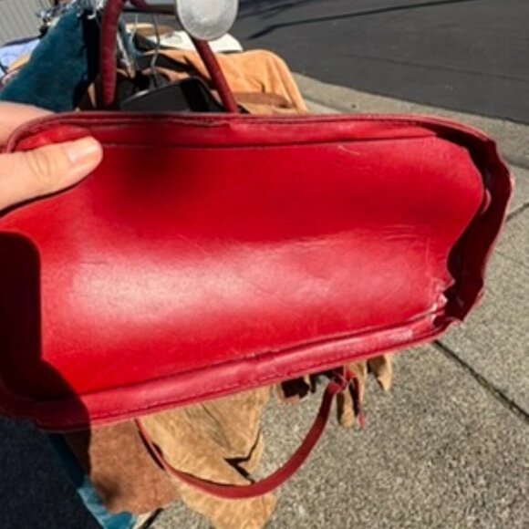 Vintage Red Leather‎ Tote Bag – Classic Structured Handbag with Crossbody Strap - Picture 4 of 6
